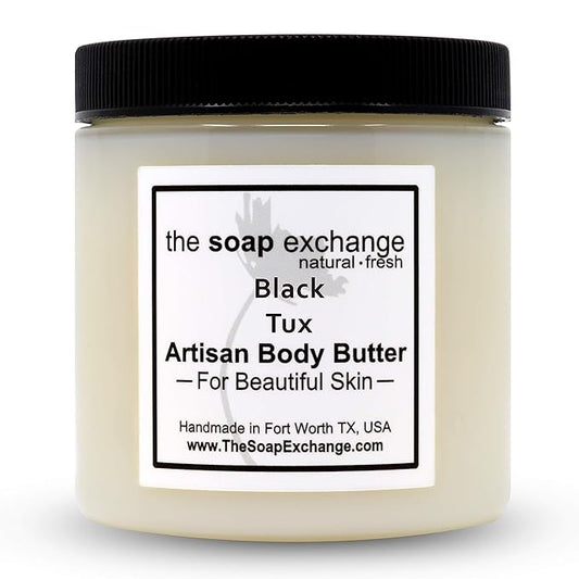 The Soap Exchange Body Butter - Black Tux Scent - Hand Crafted 16 fl oz / 480 ml Natural Artisan Skin Care, Shea Butter, Aloe Vera, Nourish, Moisturize, & Protect. Made in the USA.