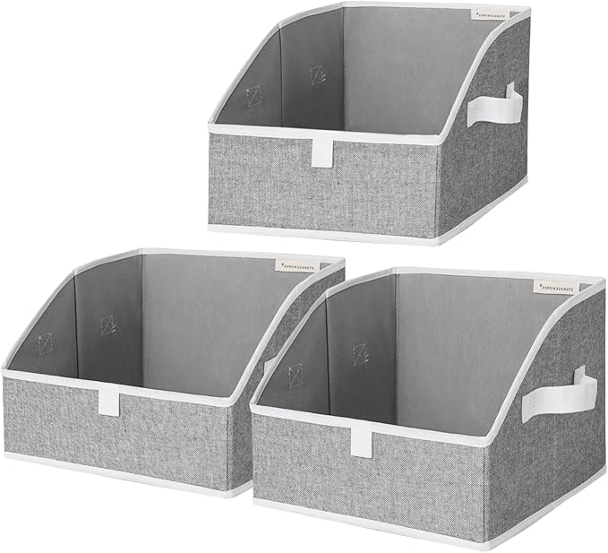 StorageWorks Closet Storage Bins, Trapezoid Organizer Box for Shelves, Fabric Clothes Bin, Foldable Organizing Baskets with Handles, Small, 3-Pack, Gray