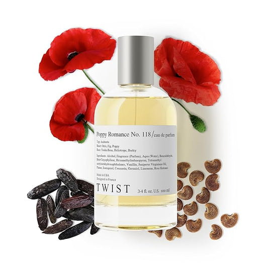 Twist Poppy Romance No. 118 - Inspired by J. Malone's Scarlet Poppy Intense, Long-Lasting Perfume for Women and Men, Tonka & Poppy, Clean Ingredients, Unisex Fragrance – 100 ml | 3.4 fl. oz.