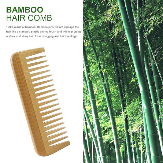 MRD Natural Bamboo Wide Tooth Comb Detangling Comb Anti-Static Natural Curly Hair For Womens and Mens (2PCS)