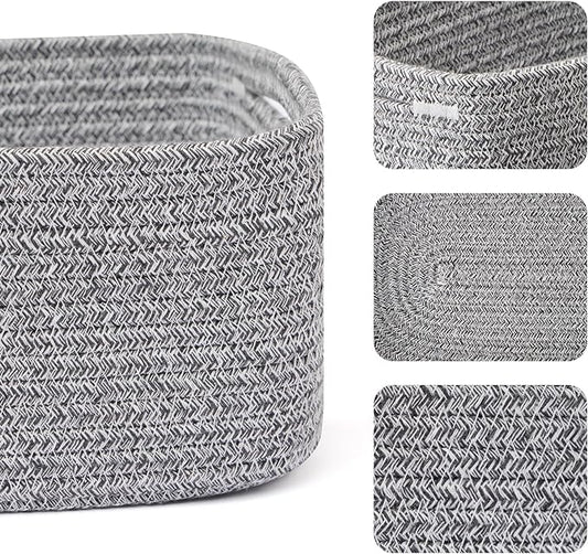 Small Storage Baskets for Organizing | Closet Organizer Bins | Shelf Toy Basket | Woven Rope Baskets | Cube Decorative Box | Shallow Basket | 13x8.5x5.1” | 3 Packs Mixed Grey