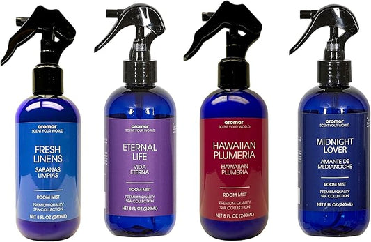 Aromar Fragrance Premium Quality SPA Collection Fresh Linens + Midnight Lover + Hawaiian Plumeria + Eternal Life (Pack of 4) (Assorted 4pk)