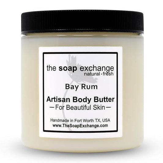 The Soap Exchange Body Butter - Bay Rum Scent - Hand Crafted 8 fl oz / 240 ml Natural Artisan Skin Care, Shea Butter, Aloe Vera, Nourish, Moisturize, & Protect. Made in the USA.