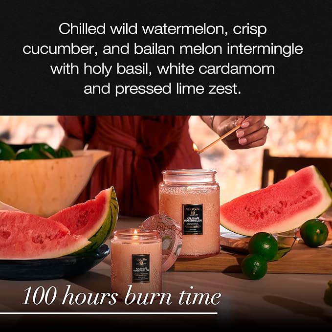 Voluspa Kalahari Watermelon, Large Candle Jar, 18 oz, 100 Hour Burn Time, Coconut Wax for Clean Burning, Handcrafted in the USA