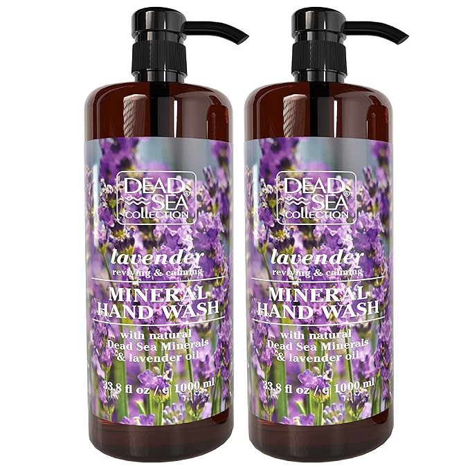 Dead Sea Collection Hand Soap Pump Lavender - Moisturizing Hand Wash Liquid with Dead Sea Minerals and Lavender Oil, Reviving, Calming - Pack of 2 (33.8 Fl Oz Each) - 67.6 Fl Oz Total