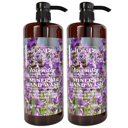 Dead Sea Collection Hand Soap Pump Lavender - Moisturizing Hand Wash Liquid with Dead Sea Minerals and Lavender Oil, Reviving, Calming - Pack of 2 (33.8 Fl Oz Each) - 67.6 Fl Oz Total
