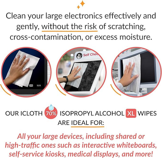 iCloth 70% Isopropyl Alcohol XL Screen and Electronics Wipes, Lint-Free, Streak-Free, Fast-Drying, Removes Dust and Fingerprints, 192 Wipes