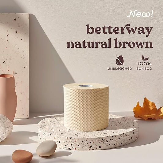 Betterway Unbleached Bamboo Toilet Paper Rolls - Eco-Friendly 3 Ply Toilet Tissue - 36 Long-Lasting Rolls - 360 Sheets/Roll - Organic, FSC Certified, Septic Safe TP - Lint-Free, PFAS-Free Bath Tissue