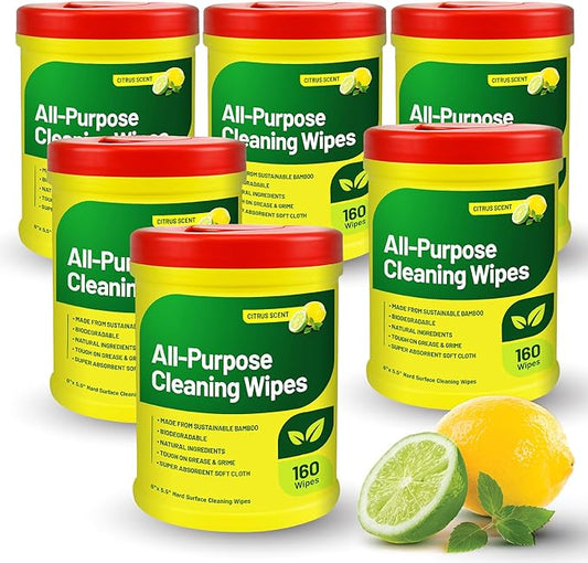 RTS Companies Inc All-Purpose Cleaning Wipes, Citrus Scent, Biodegradable, Multi-Surface, 160 Wipes (6 Pack)