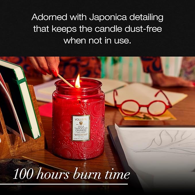 Voluspa Goji Tarocco Orange, Large Candle Jar, 18 oz, 100 Hour Burn Time, All Natural Wicks and Coconut Wax for Clean Burning, Vegan, Poured in the USA