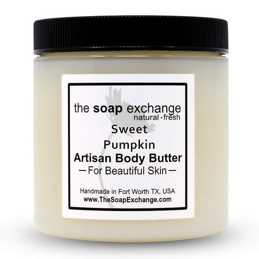 The Soap Exchange Body Butter - Sweet Pumpkin Scent - Hand Crafted 16 fl oz / 480 ml Natural Artisan Skin Care, Shea Butter, Aloe Vera, Nourish, Moisturize, & Protect. Made in the USA.