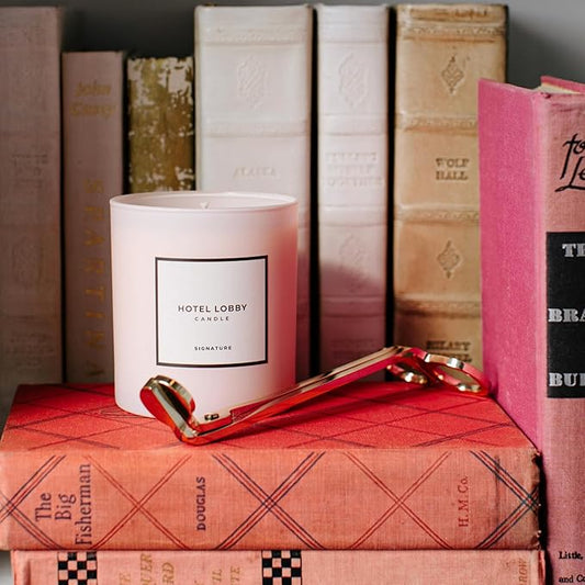 Hotel Lobby Signature Candle – Luxury Hand-Poured 9.75oz Soy Wax with Amber, Cedar, and Musk – Infused with Essential Oils, 65-Hour Burn Time, Reusable Vessel, Clean Burn