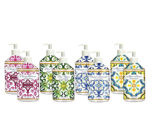 Home & Body Company Dolce Breeza Hand Soap 8 pack, 4 Scents - Cherry Blossom, Olive Thyme, French Lavender, Meyer Lemon, Pump Bottles, 21.5oz bottles
