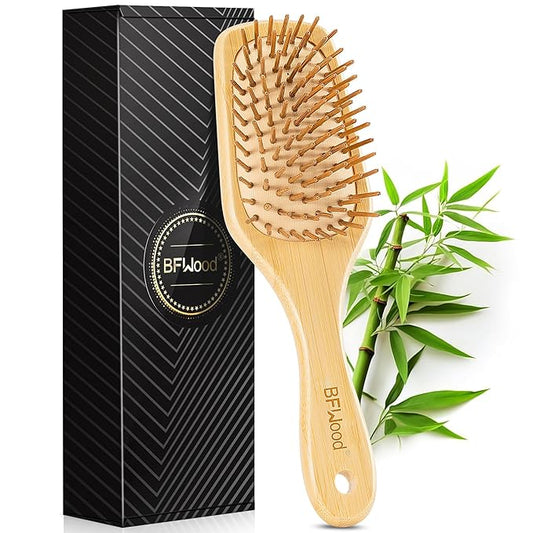 BFWood Bamboo Paddle Hairbrush with Bamboo Bristles for Massaging Scalp