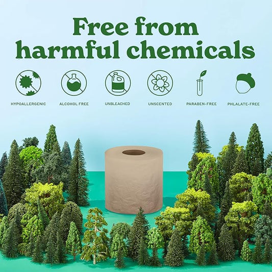 Caboo Tree Free Unbleached Toilet Paper | Plastic Free Packaging, Septic Safe, Eco Friendly, Chemical Free, Non Toxic | 2 Ply Toilet Tissue, Pack of 12 Double Rolls, 300 Sheets Per Roll