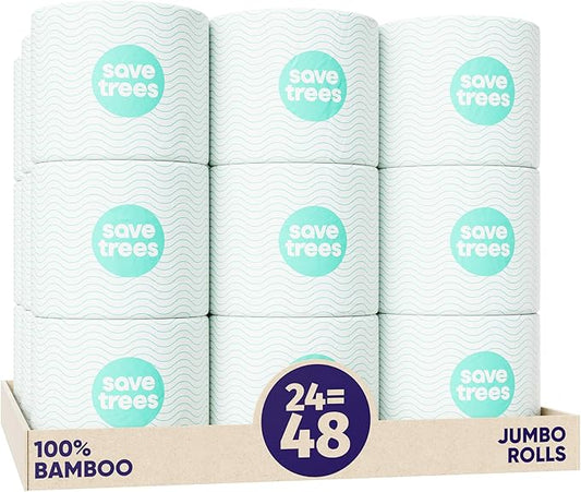 Save Trees Bamboo Toilet Paper -24 Rolls Of Septic Safe Organic Toilet Paper 3-ply, 300 Sheets Per Roll - PFAs Free, FSC Certified, Plastic & Chemical Free - For Home, Boat & RV Use