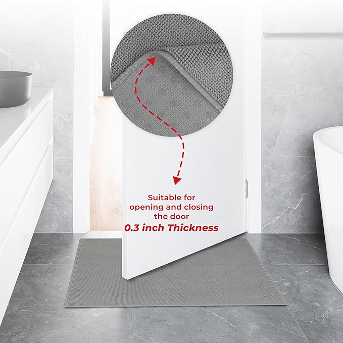 American Soft Linen Bath Rug, 20 in 34 in 100% Cotton Bath Mats Rugs for Bathroom, Slip Reducer Washable Shaggy Form Area Rugs, Light Grey Bath Rug