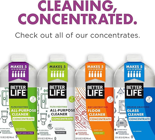 Better Life All Purpose Cleaner Concentrate- Multipurpose Home and Kitchen Cleaner for Glass, Countertops, Appliances, Upholstery & More - 32oz Unscented Concentrate
