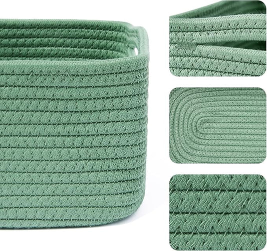 Small Storage Baskets for Organizing | Closet Organizer Bins | Shelf Toy Basket | Woven Rope Baskets | Cube Decorative Box | Shallow Basket | 13x8.5x5.1” | 4 Packs Green