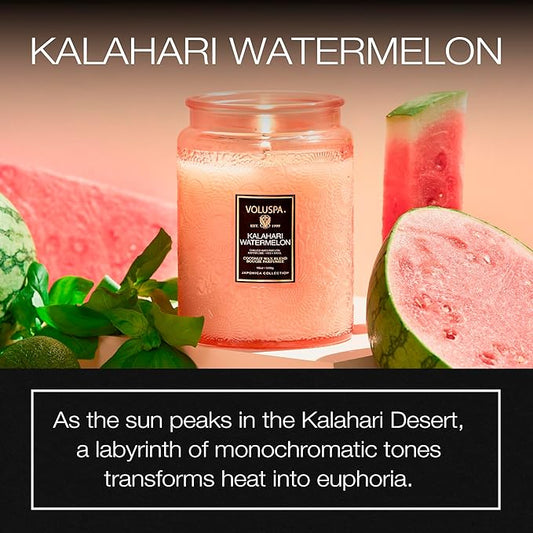 Voluspa Kalahari Watermelon, Large Candle Jar, 18 oz, 100 Hour Burn Time, Coconut Wax for Clean Burning, Handcrafted in the USA