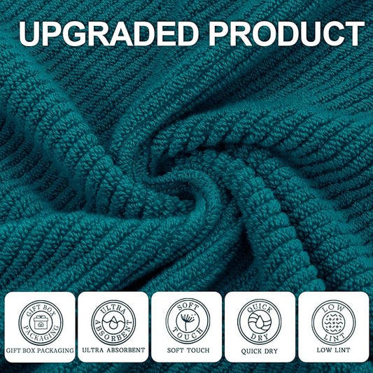 VOOVA & MOVAS Towels Set for Bathroom, 100% Cotton | Quick Dry | Soft | Thick, 3 Piece Towel Set, 1 Large Bath 30" x 56", 1 Hand 18" x 28", 1 Wash Cloth 13" x 13", Bathroom Essentials, Deep Turquoise