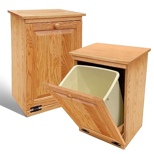 Peaceful Classics Amish Handcrafted Tilt Out Trash Cabinet | Wooden Hideaway Pull Out Garbage Can Holder (Golden Oak)