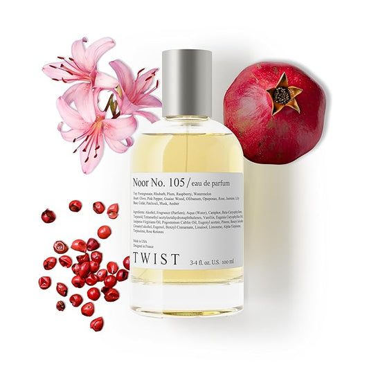 Twist Noor No. 105 - Eau De Parfum Inspired by J. M. Pomegranate Noir Cologne, Long-Lasting Perfume For Women & Men, Paraben Free, Vegan, Clean Ingredients, Unisex - 100 ml | 3.4 fl. oz.