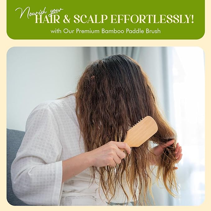 ORW OREN'S Bamboo Hair Brush for Hair Growth - Bamboo Bristle Detangler Paddle Brush, Scalp Stimulation – Natural, Sustainable Hair Care for Women, Men & Kids - Large