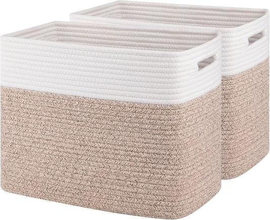 OIAHOMY Storage baskets for Shelf, Toy Storage Basket, Collapsible Storage Bins, Blanket Basket Living Room, Closet Storage for Bedroom, 15 x 9.8 x 11.8 Inches-Pack of 2-Brown, FSB-H-P-02