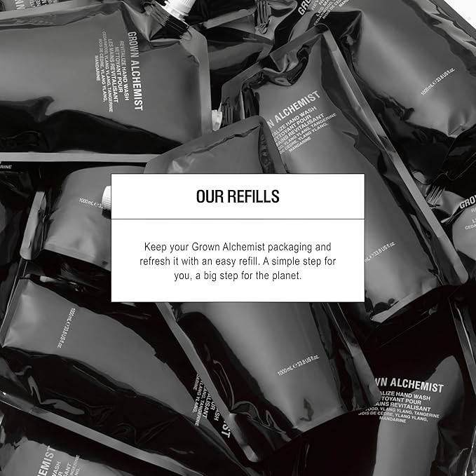 Grown Alchemist Revitalize Hand Wash Refill Pouch. Cedarwood, Ylang Ylang, Tangerine. Gentle Hand Wash Hydrates & Cleanses Skin, (1L).
