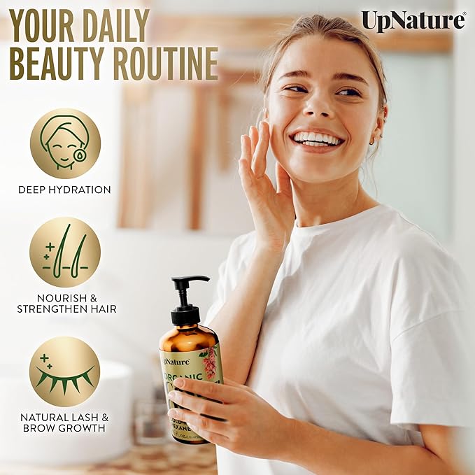 UpNature Organic Castor Oil in Glass Bottle (16 oz) 100% Pure Cold Pressed Unrefined Castor Oil for Hair Skin Face (Hexane Free)