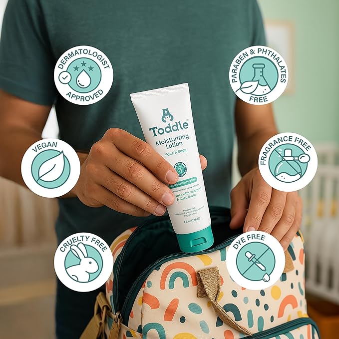 Probiotic Moisturizing Lotion for Face & Body, Eczema & Dry Skin Relief, Fragrance-Free with Vitamin E, Shea Butter for Sensitive Baby & Kids Skin, Pediatrician-Approved, Travel Size 1.7oz