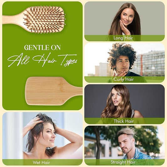 ORW OREN'S Bamboo Hair Brush for Hair Growth - Bamboo Bristle Detangler Paddle Brush, Scalp Stimulation – Natural, Sustainable Hair Care for Women, Men & Kids - Medium
