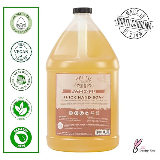 Adams Handmade Soap Thick Organic Castile Liquid Hand Soap 1 Gallon Refill - Patchouli (Pack of 4)