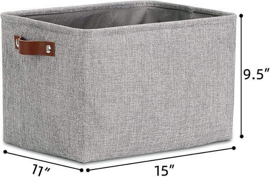 DULLEMELO Fabric Storage Basket for Shelves/Closets, Collapsible Rectangle Basket for Organizing Clothes, Toys, Towels, Books, Laundry, Nursery, Dog Toy Basket Empty (Gray)