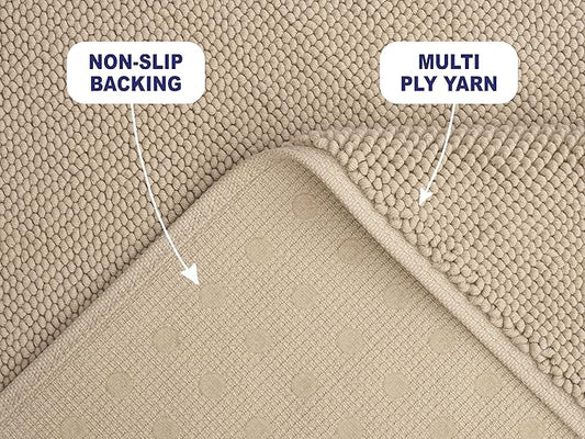 American Soft Linen Bath Rug, 17 in 24 in 100% Cotton Bath Mats Rugs for Bathroom, Slip Reducer Washable Shaggy Form Area Rugs, Beige Bath Rug