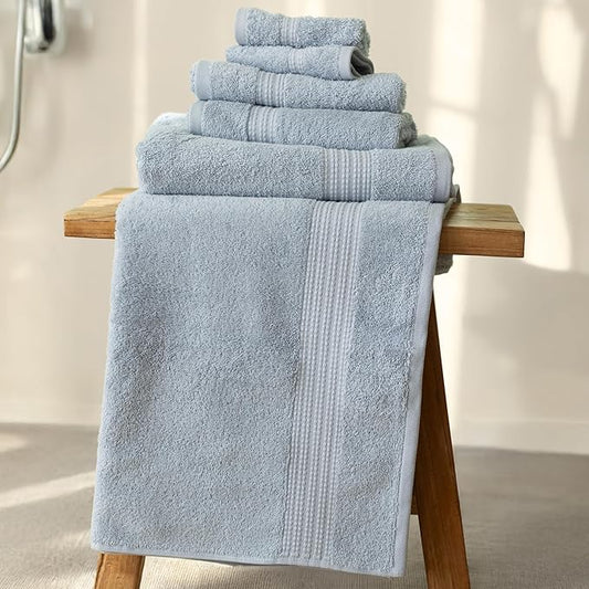 100% Turkish Cotton Towel Set of 6 - Soft, Plush & Super Absorbent - Premium Set with 2 Bath Towels, 2 Hand Towels, and 2 Washcloths - Made in Turkey (Baby Blue, 6-Piece Towel Set)