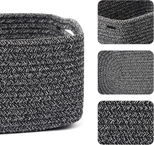 Small Storage Baskets for Organizing | Closet Organizer Bins | Shelf Toy Basket | Woven Rope Baskets | Cube Decorative Box | Shallow Basket | 13x8.5x5.1” | 3 Packs Dark Gray
