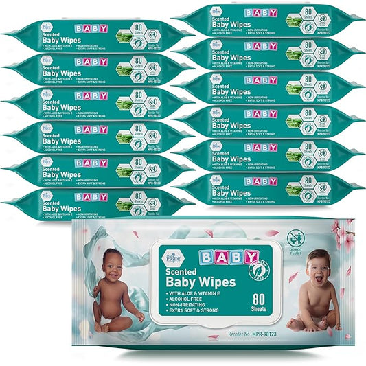 MED PRIDE Scented Baby Wipes Bulk Pack of 960, Alcohol-Free with Soothing Aloe Vera and Vitamin E, Extra Soft and Strong, Paraben-Free