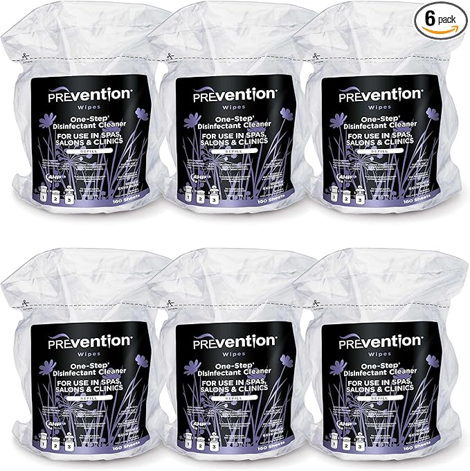 Prevention All Purpose Disinfecting Wipes – Cleaning Wipes Canister, Bulk Cleaner Towelettes for Salons, Spas, Clinics, Studios – Hospital Grade Surface Sanitizing – 160 Count per Refill Bag (6 Pack)